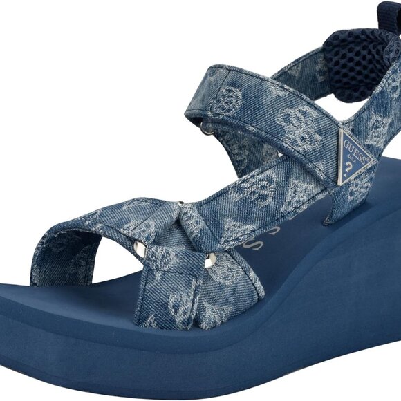 Womens Denim Wedge Sandals 2.95 In Platform Open Toe Water-Resistant - Picture 1 of 6